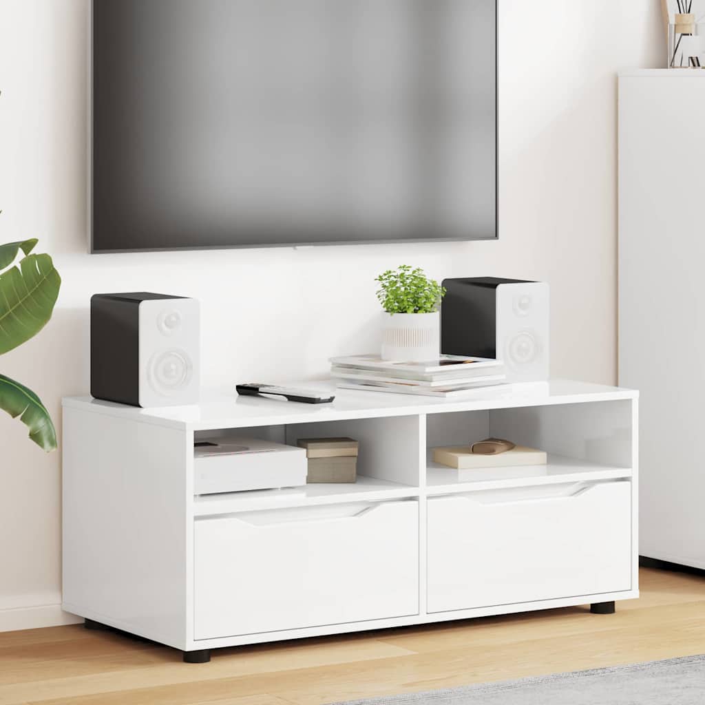 Meuble TV Blanc brillant 100 x 48 x 43 cm Bois d'ingénierie - XIOS
