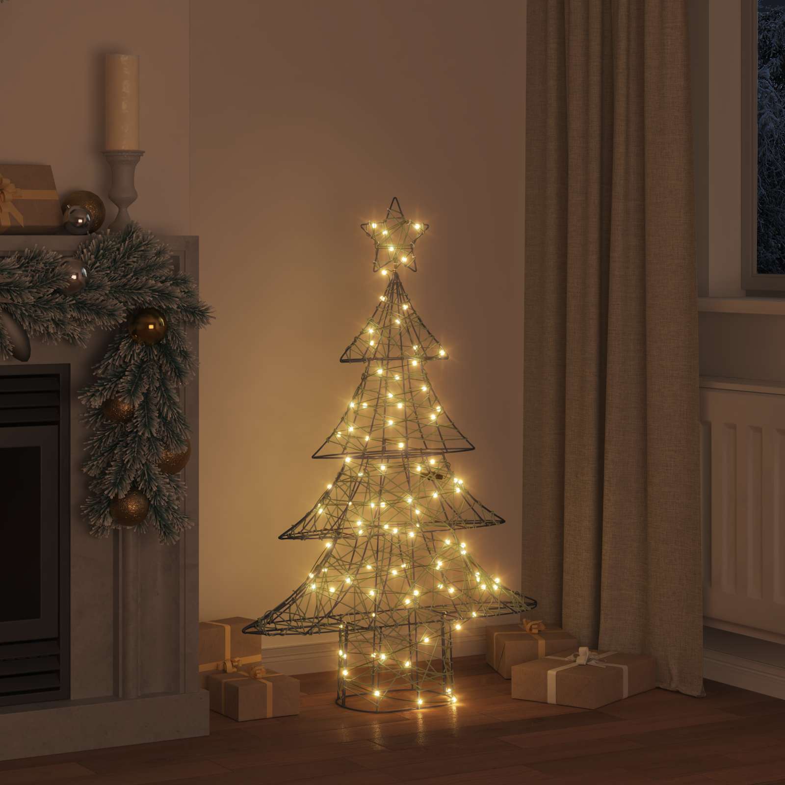 Sapin de Noël avec 120 LED Blanc chaud 150 cm Rotin - XIOS