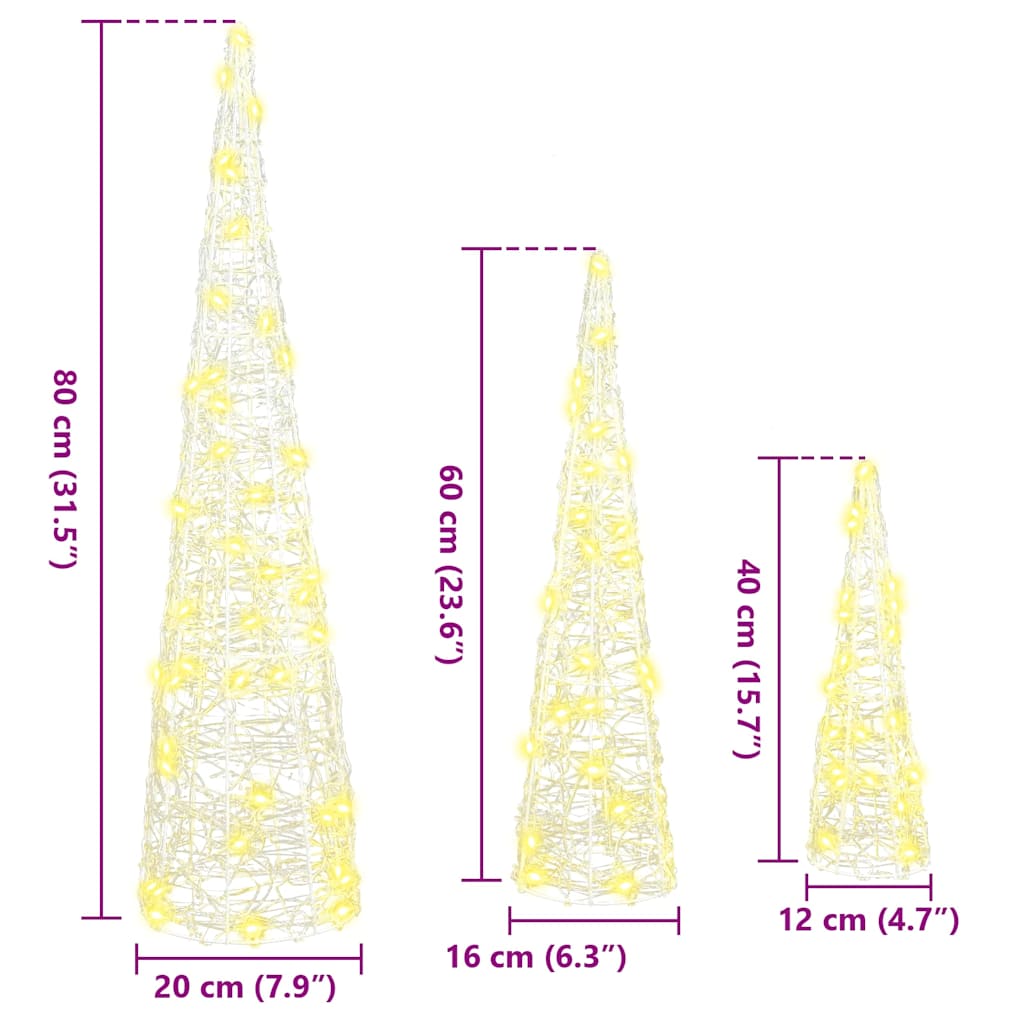Sapin de Noël 3 pcs Blanc chaud 20 x 20 x 80 cm Acrylique - XIOS