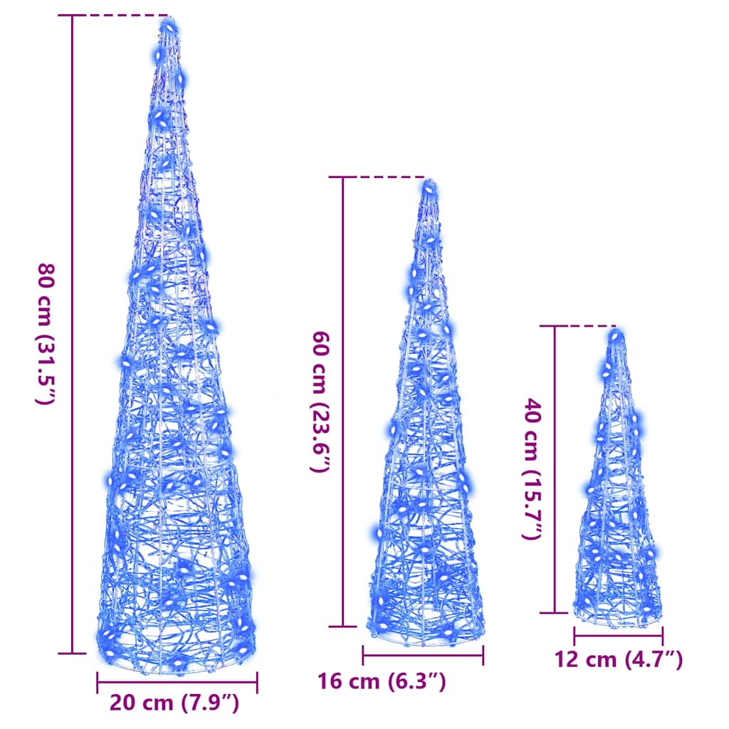 Sapin de Noël avec 90 LED 3 pcs Bleu 20 x 20 x 80 cm Acrylique - XIOS