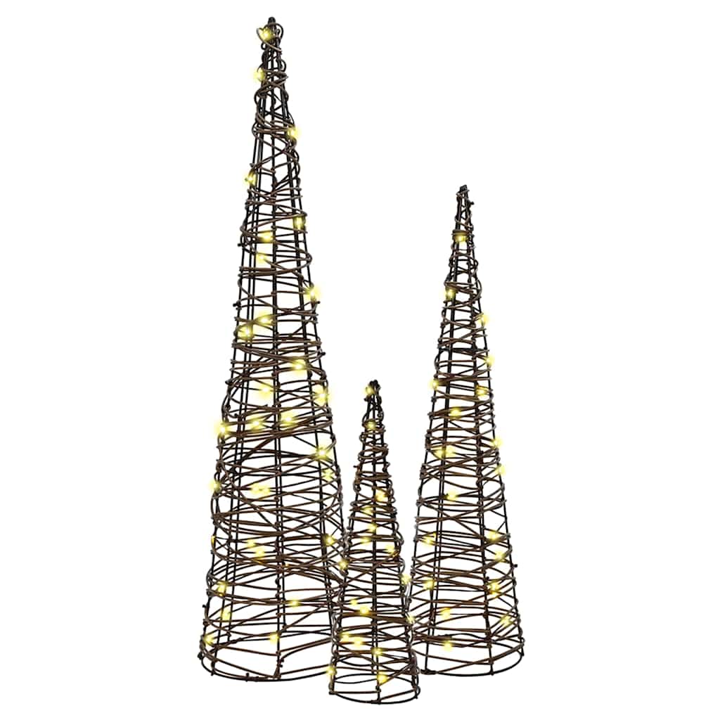 Sapin de Noël 3 pcs Blanc chaud 20 x 20 x 80 cm Rotin - XIOS