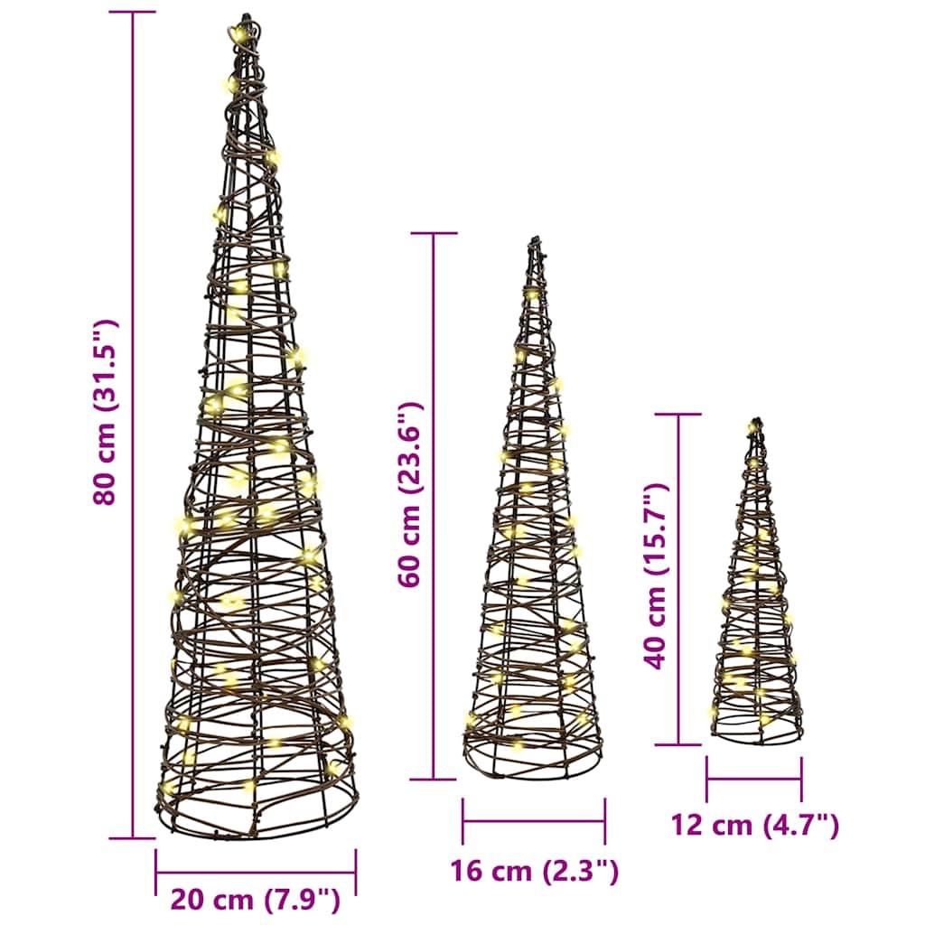 Sapin de Noël 3 pcs Blanc chaud 20 x 20 x 80 cm Rotin - XIOS