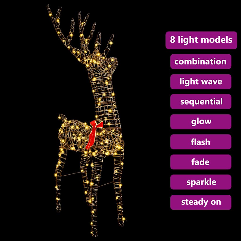 Renne 3D avec 140 LED Blanc chaud 128 cm Rotin - XIOS