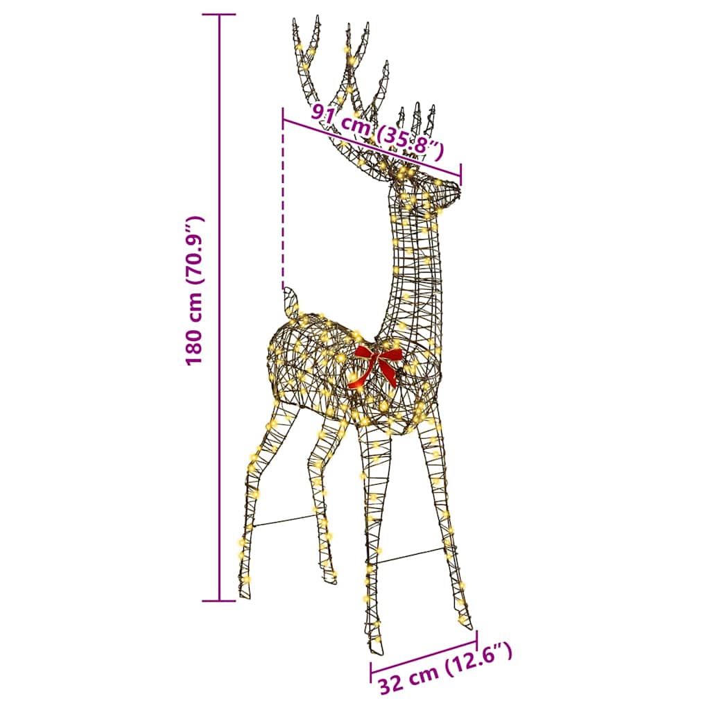 Renne 3D avec 250 LED Blanc chaud 180 cm Rotin - XIOS