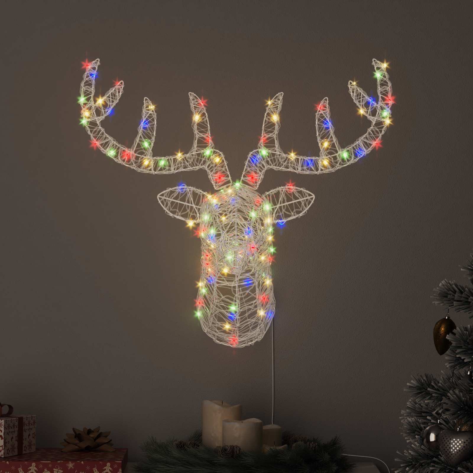 Tête de Renne avec 140 LED coloré 68 x 36,5 x 62,5 cm Acrylique - XIOS