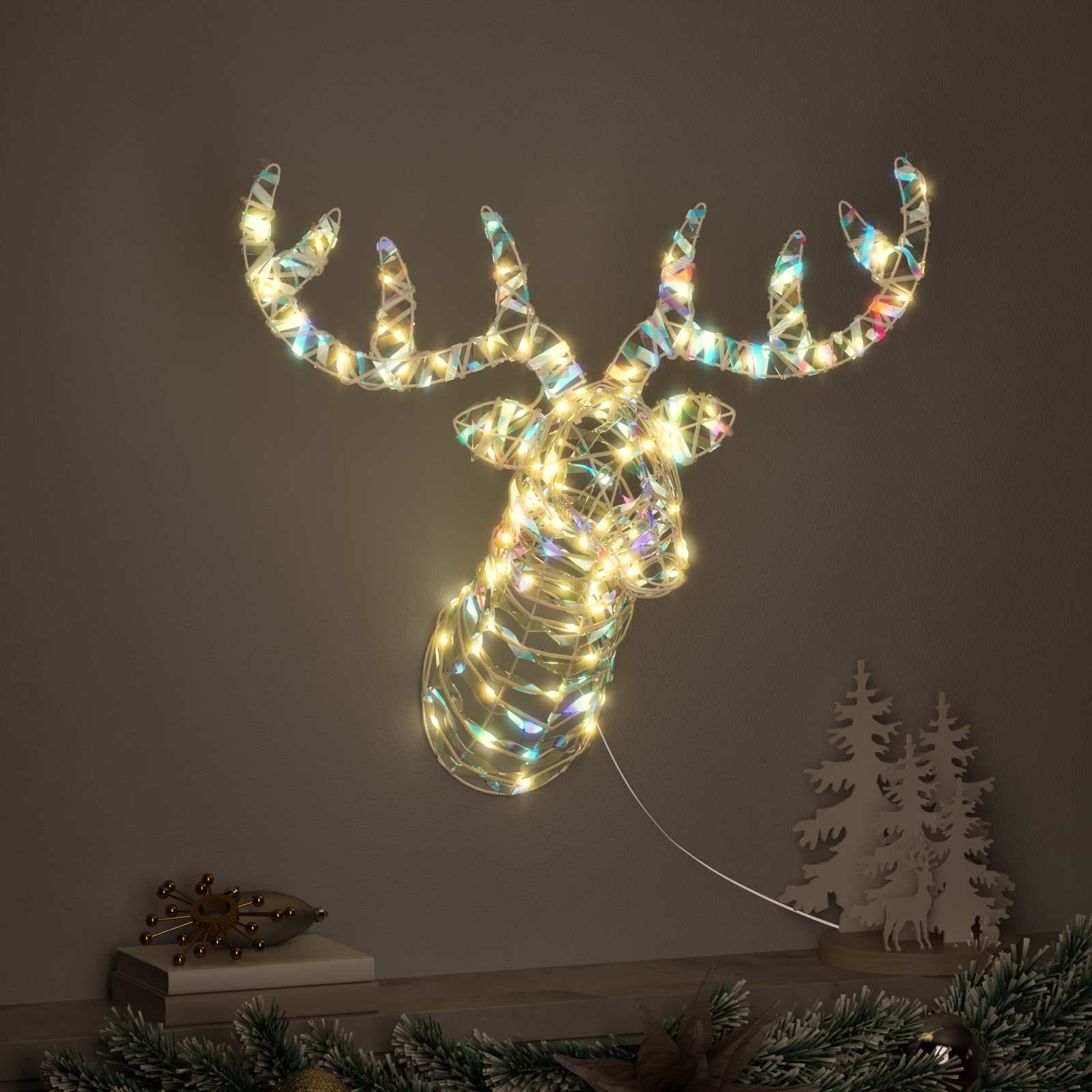 Traîneau tiré par un renne Blanc chaud 68 x 36.5 x 62.5 cm PET - XIOS