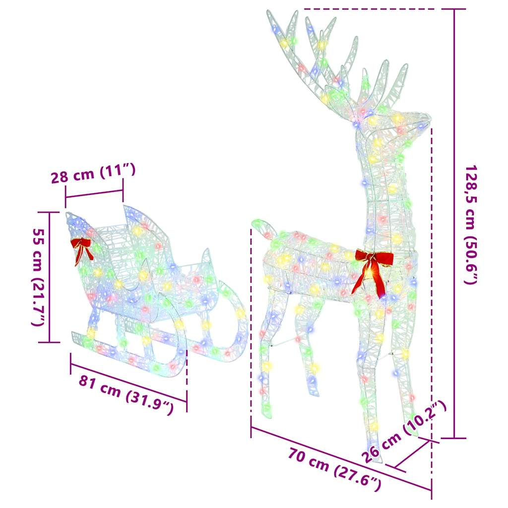 Traîneau tiré par un renne coloré 70 x 26 x 128.5 cm Acrylique - XIOS