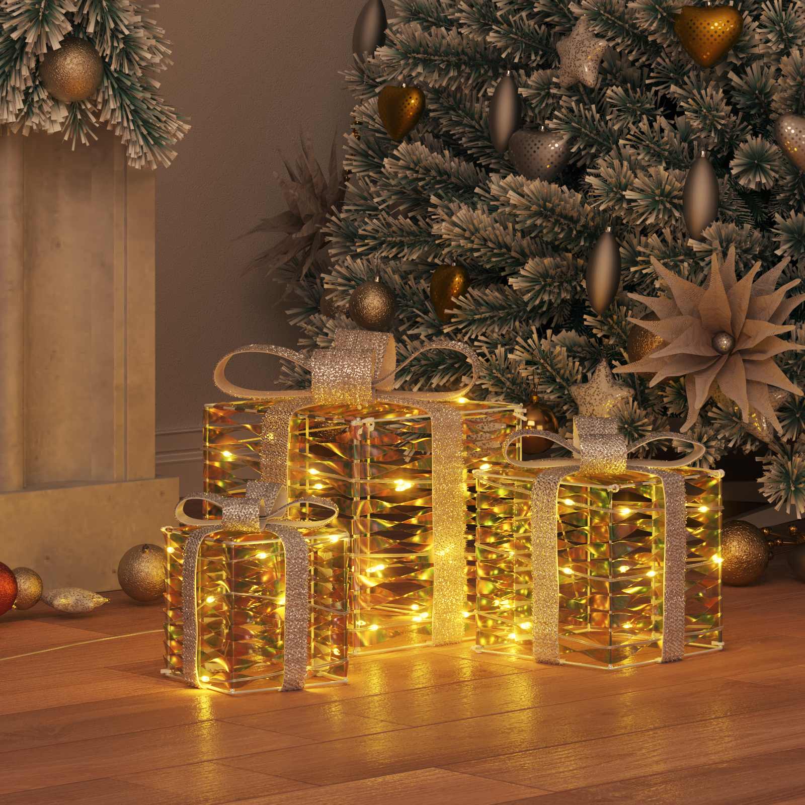 Boîte Cadeau avec 60 LED 3 pcs Blanc chaud 20 x 20 x 20 cm PET - XIOS