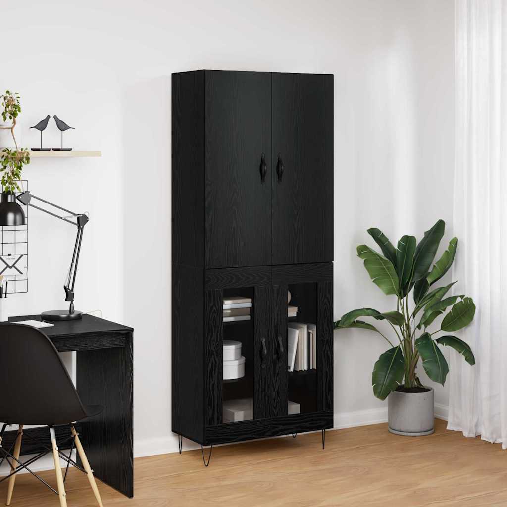 Haut Armoire 2 pcs Chêne noir Bois d'ingénierie et verre - XIOS