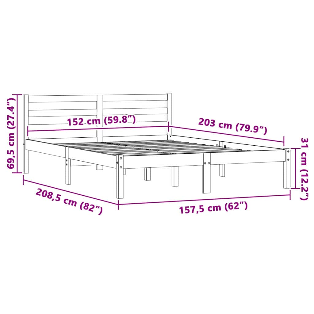 Cadre de lit Naturel 208,5 x 157,5 x 69,5 cm Bois de Pin Massif - XIOS