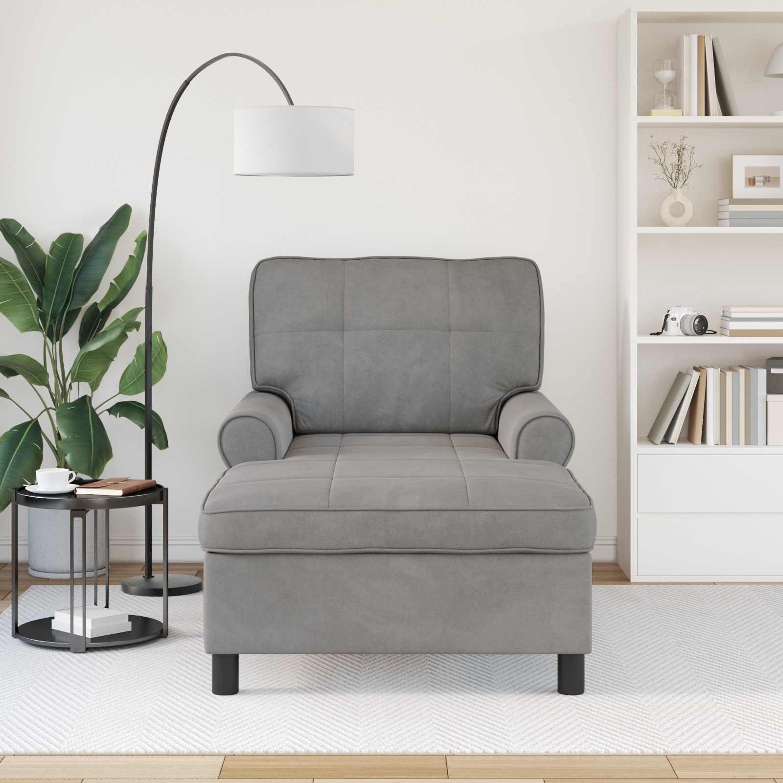 Chaise longue avec coussin Gris clair 91 x 157 x 91 cm Velours - XIOS