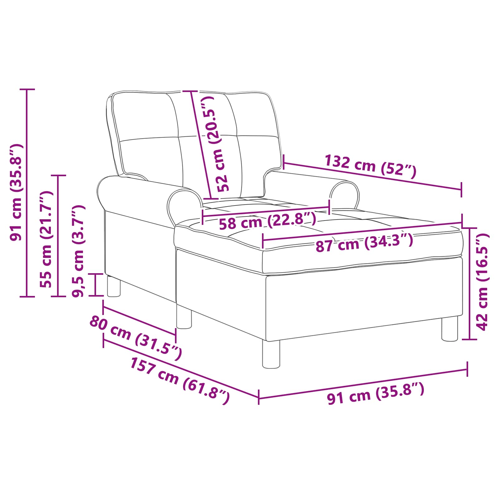 Chaise longue avec coussin Noir 91 x 157 x 91 cm Velours - XIOS
