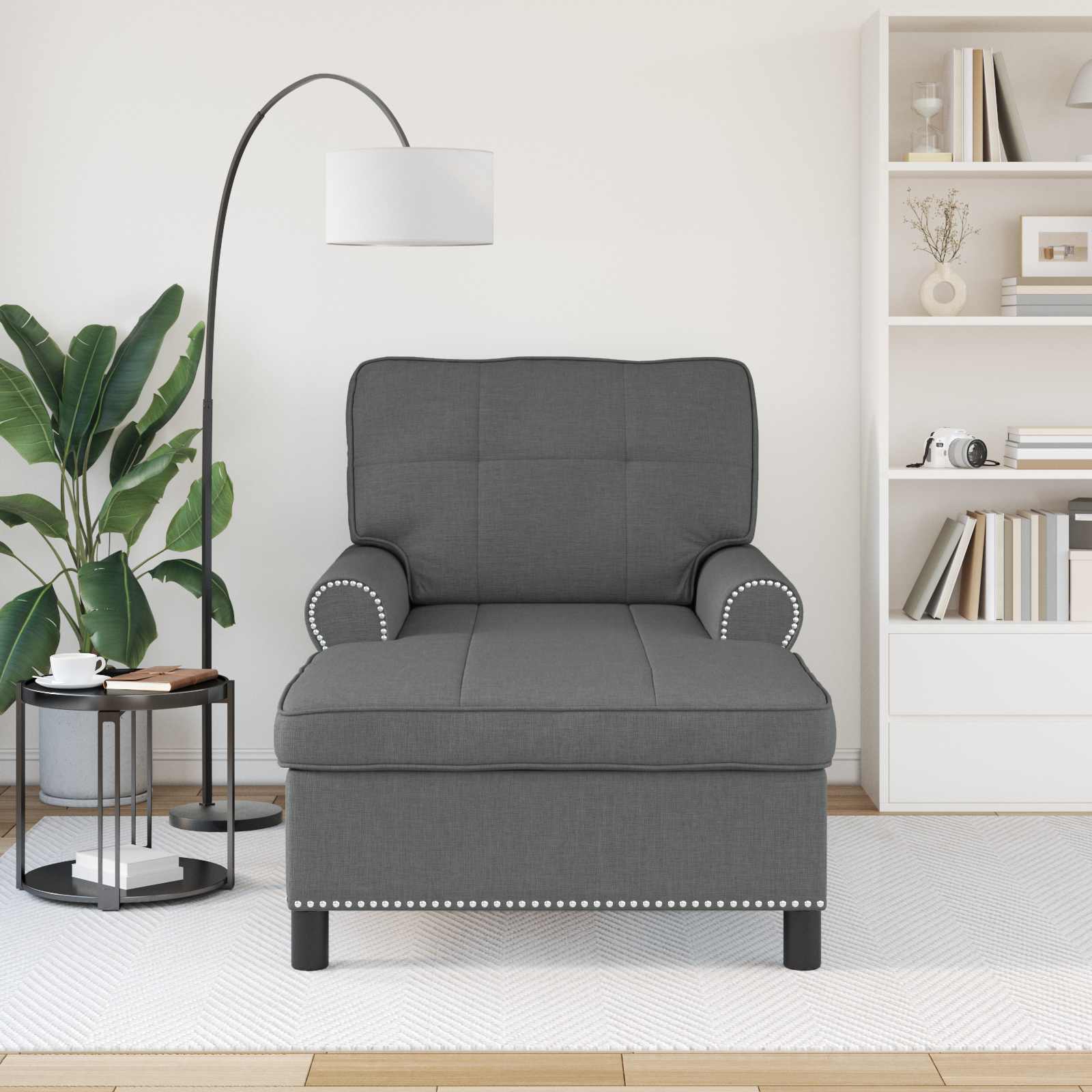 Chaise longue avec coussin Gris foncé 91 x 157 x 91 cm tissu - XIOS