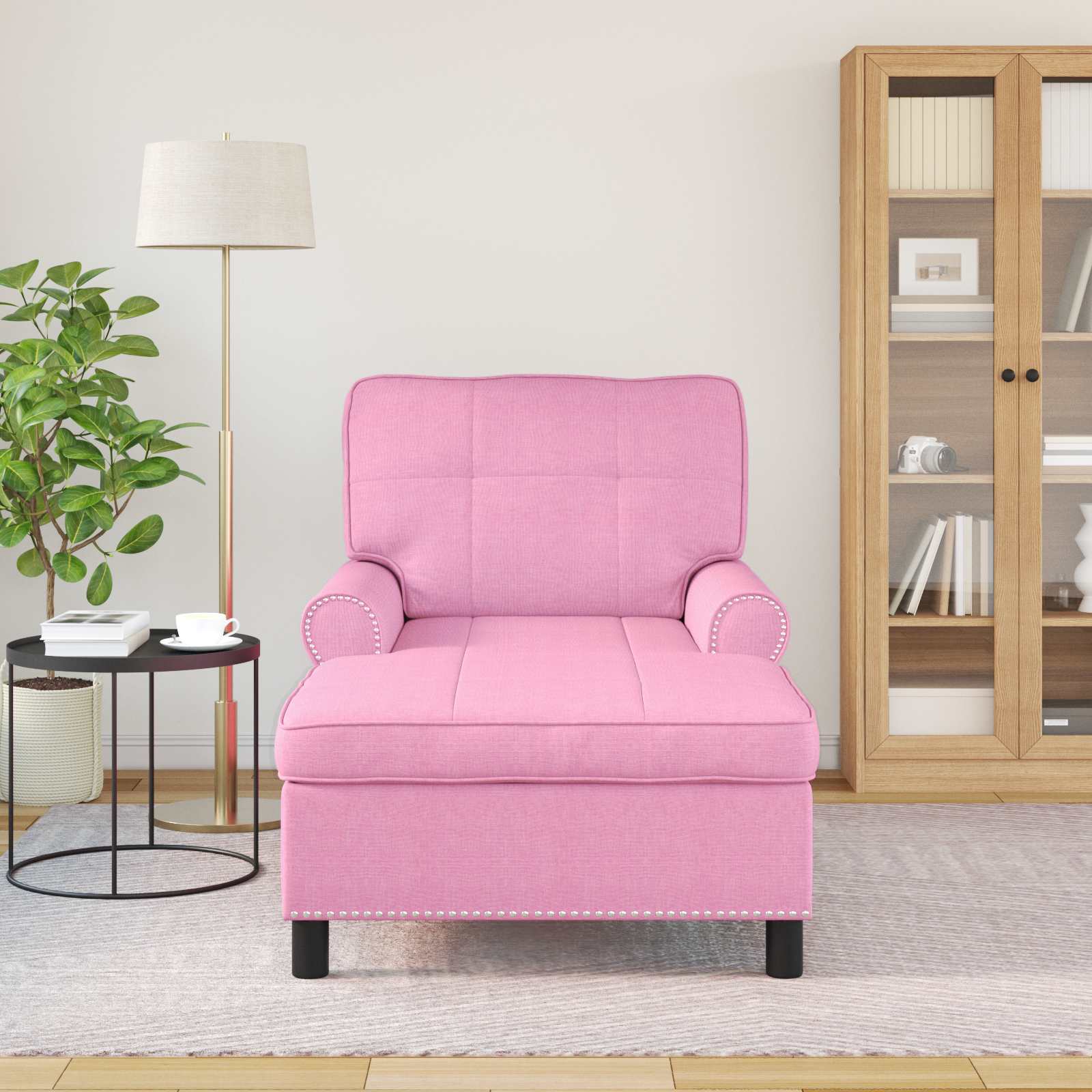 Chaise longue avec coussin Rose 91 x 157 x 91 cm tissu - XIOS