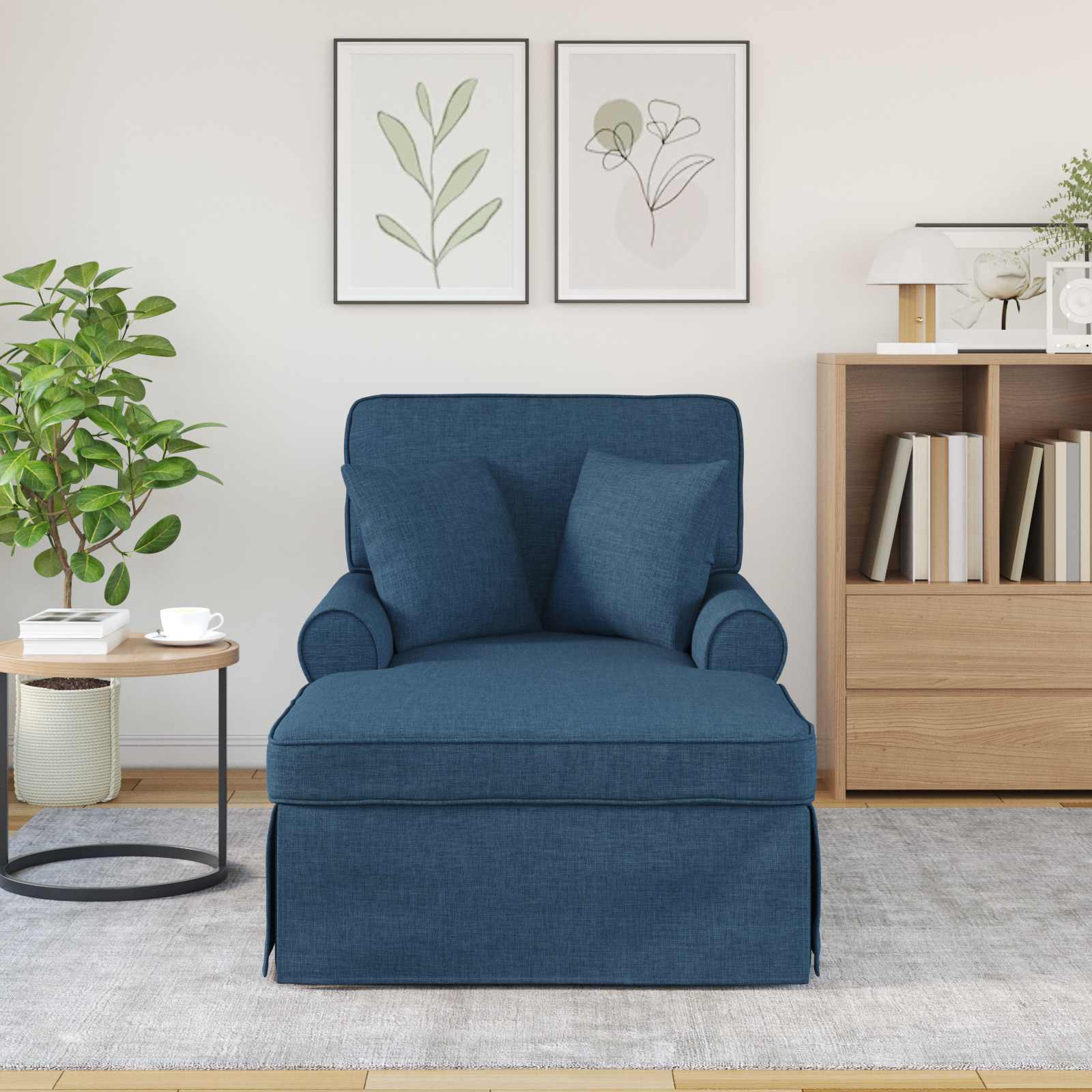 Chaise lounge avec jupe avec coussin 3 pcs Bleu tissu - XIOS