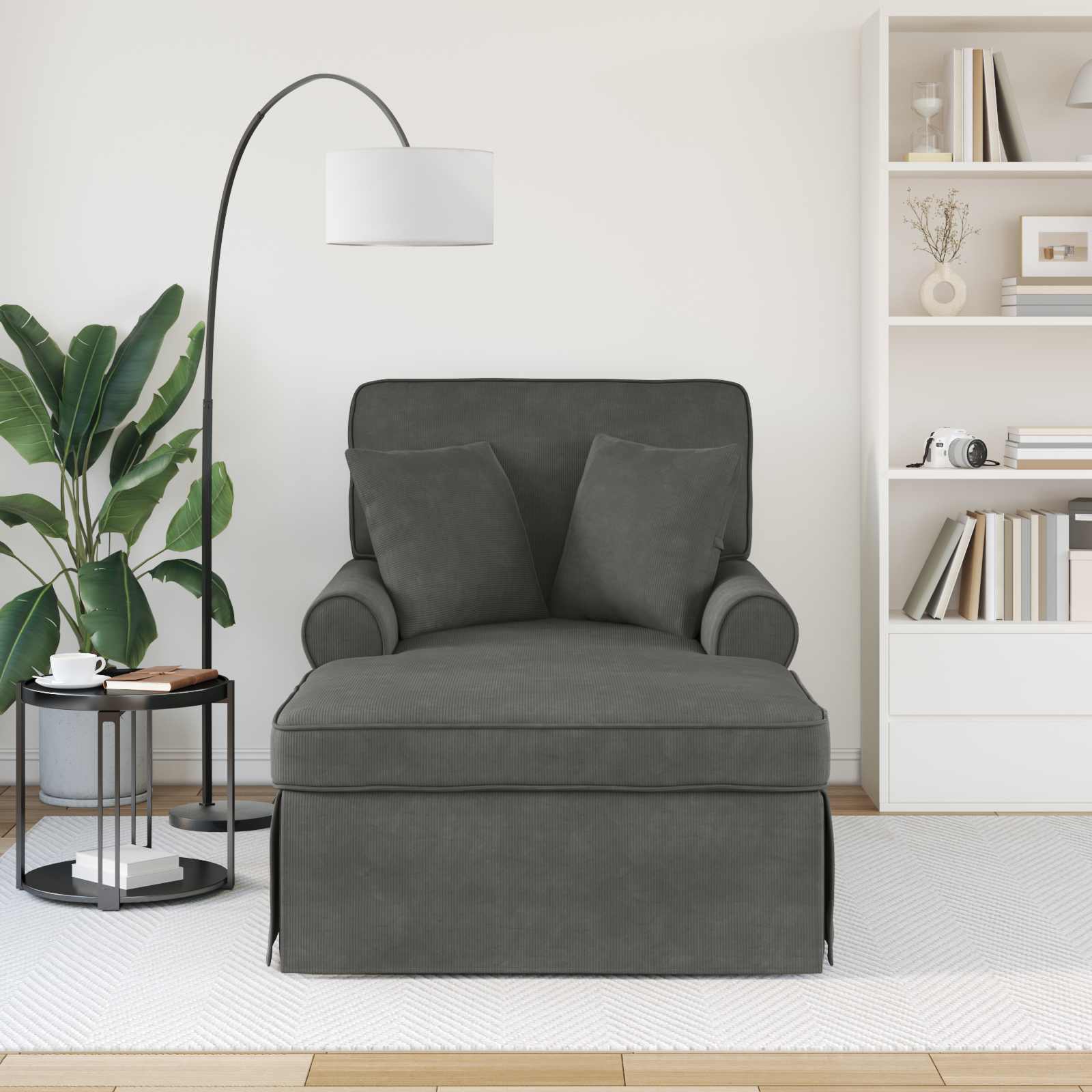 Chaise lounge avec jupe avec coussin 3 pcs Gris foncé - XIOS