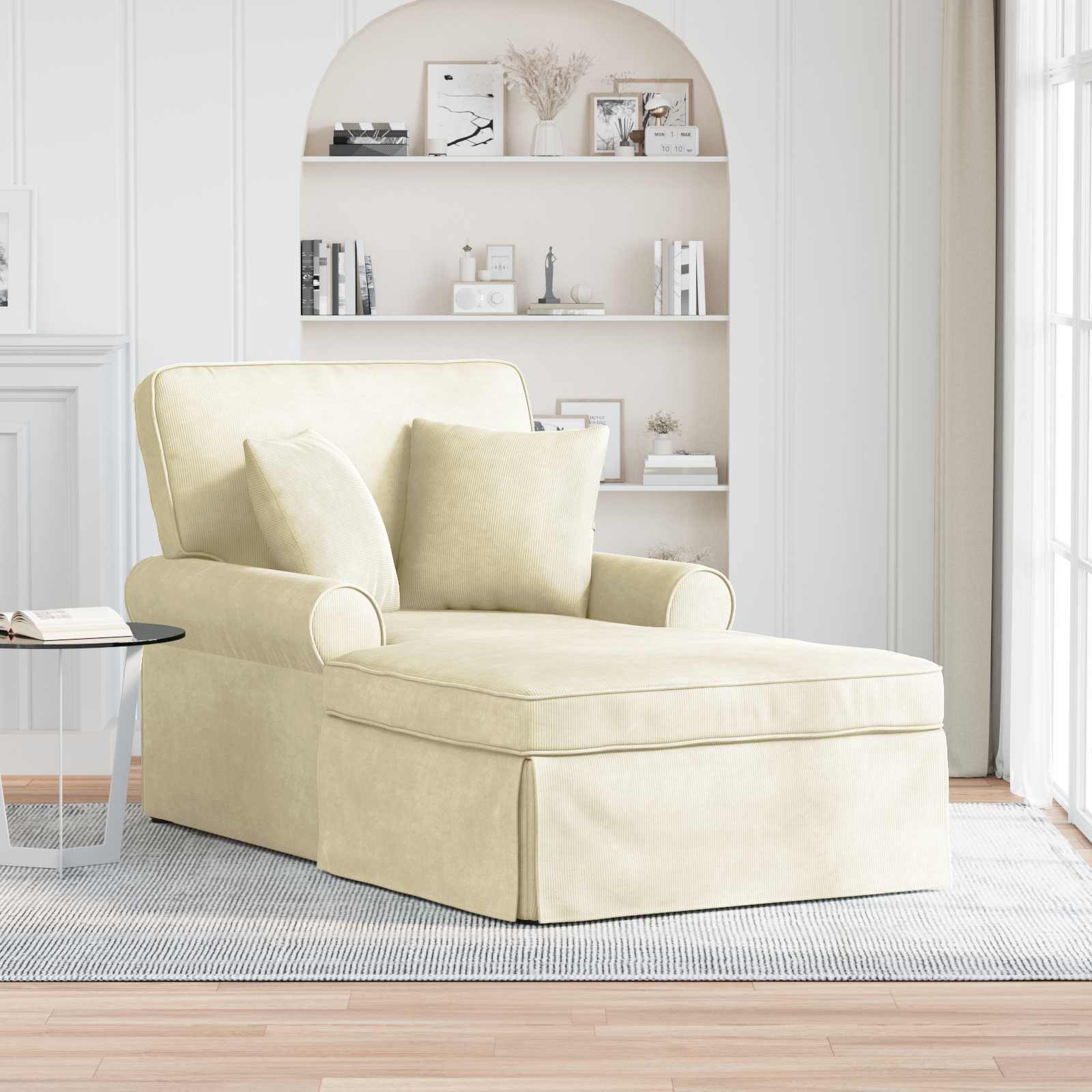 Chaise lounge avec jupe 3 pcs Crème Tissu en velours côtelé - XIOS
