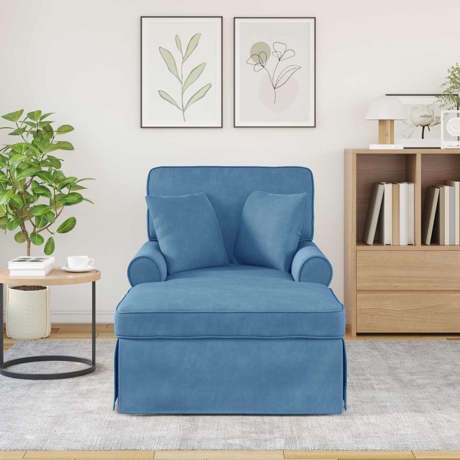 Chaise lounge avec jupe 3 pcs Bleu Tissu en velours côtelé - XIOS