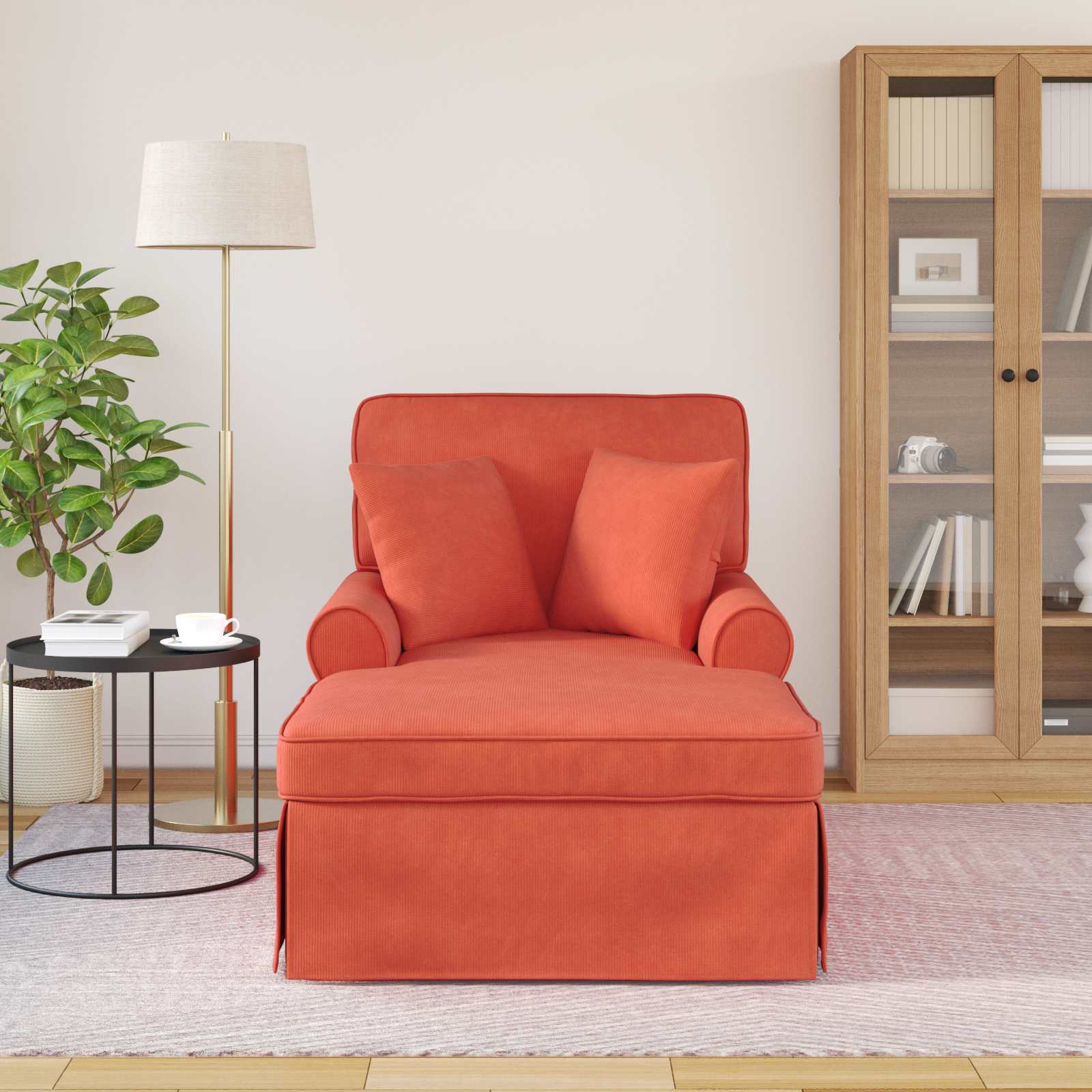 Chaise lounge avec jupe avec coussin 3 pcs Rouge orange - XIOS