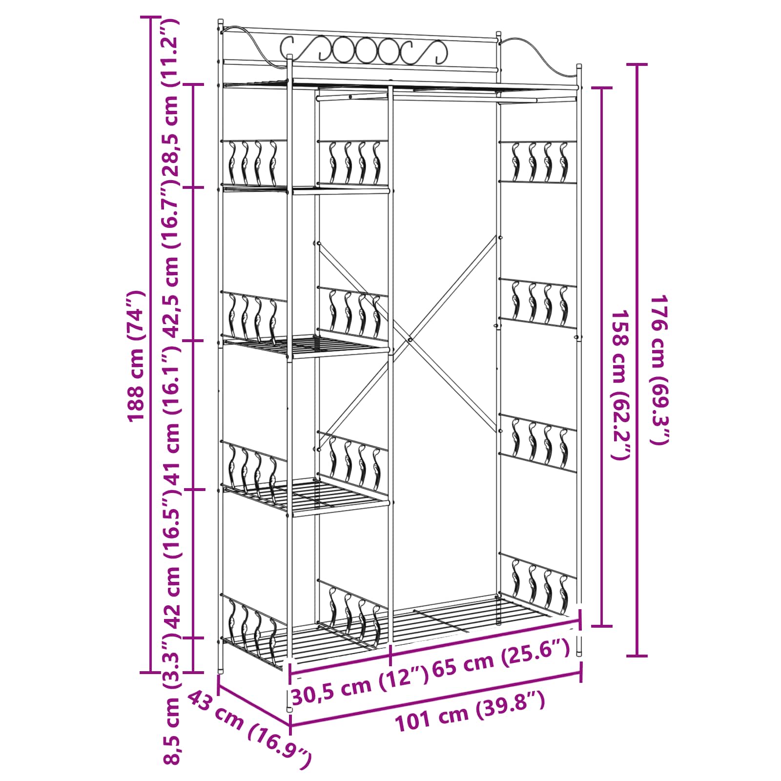 Armoire Ouverte avec étagère Noir 100 x 43 x 188 cm Acier - XIOS