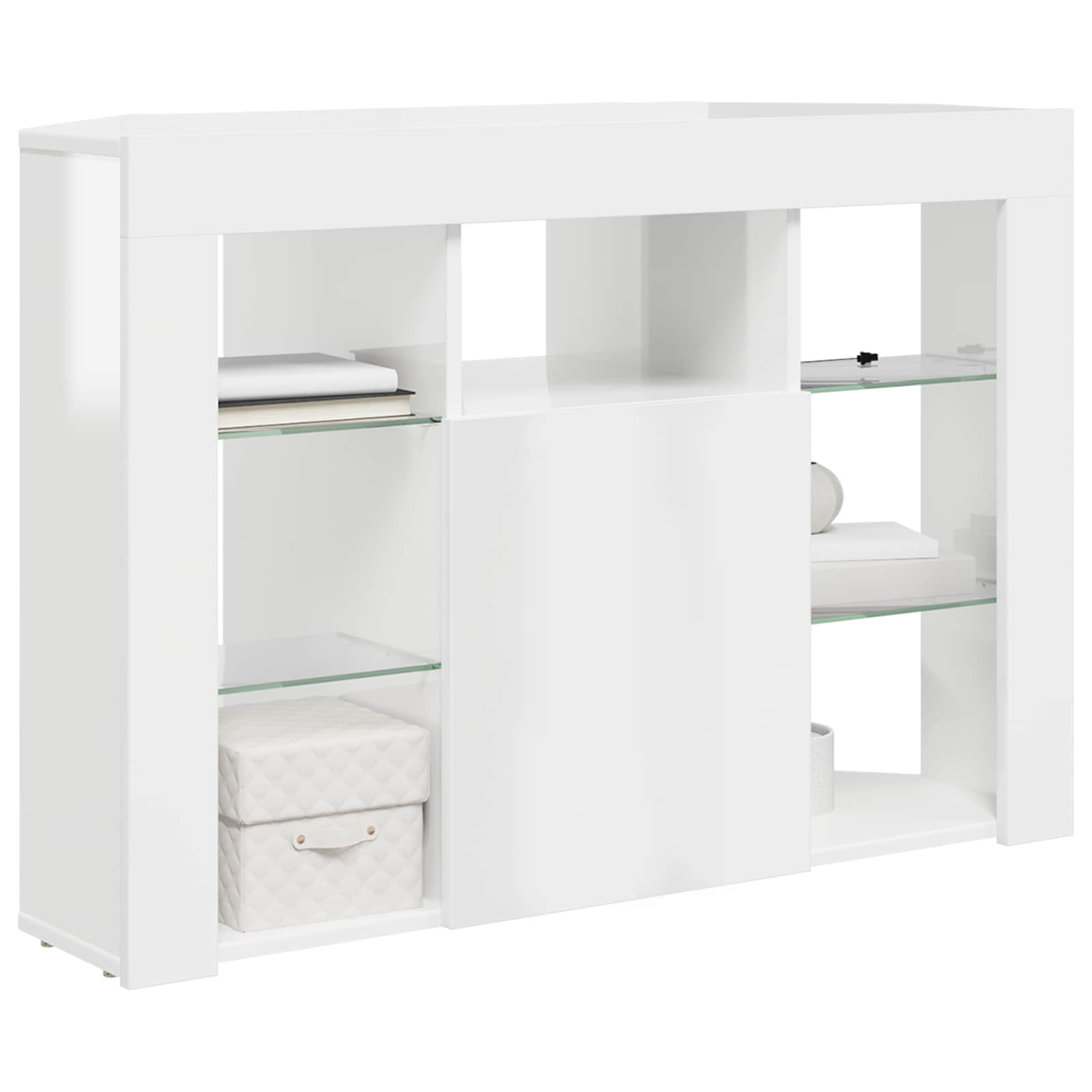 Meuble TV LED d'Angle Montage mural Blanc brillant 100x40x68cm