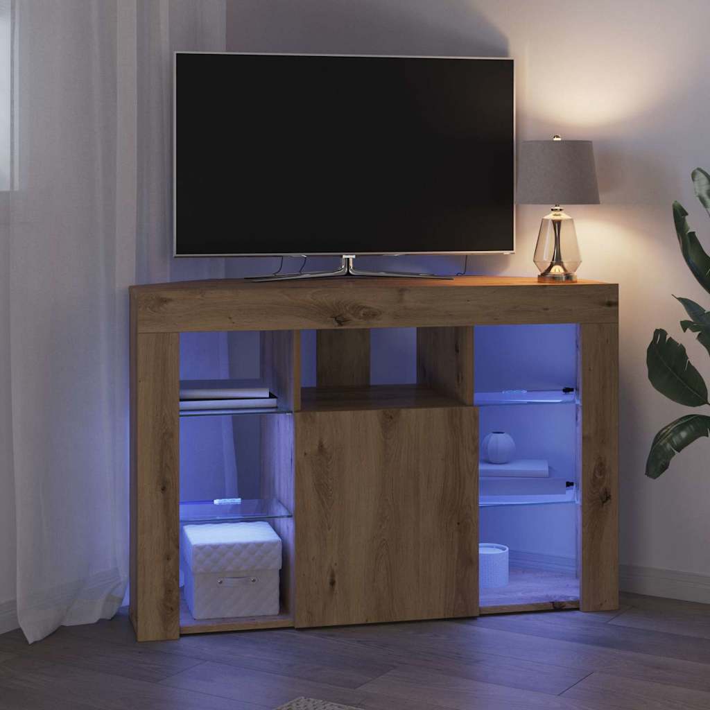 Meuble TV LED d'Angle Chêne artisanal 105 x 40 x 68 cm - XIOS