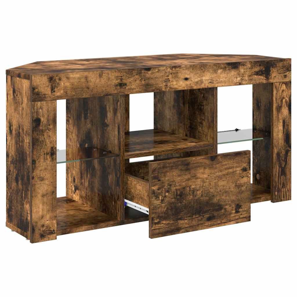 Meuble TV LED d'Angle Montage mural Chêne fumé 105 x 40 x 68 cm - XIOS