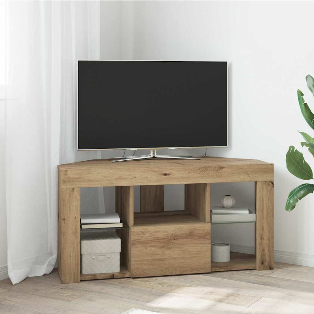 Meuble TV LED d'Angle Chêne artisanal 105 x 40 x 68 cm - XIOS