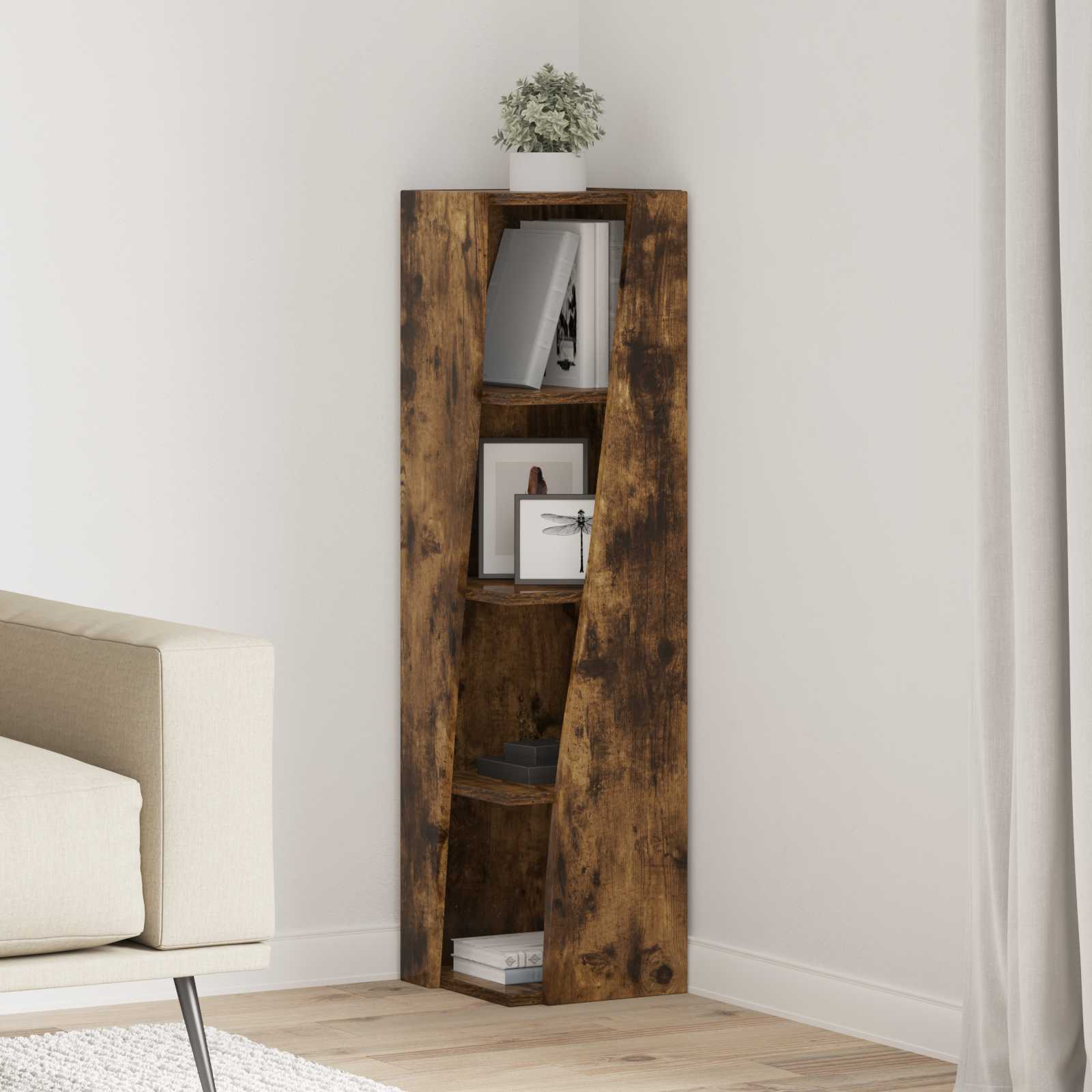 Meuble d'angle Chêne fumé 27,5x27x102cm Bois d'ingénierie
