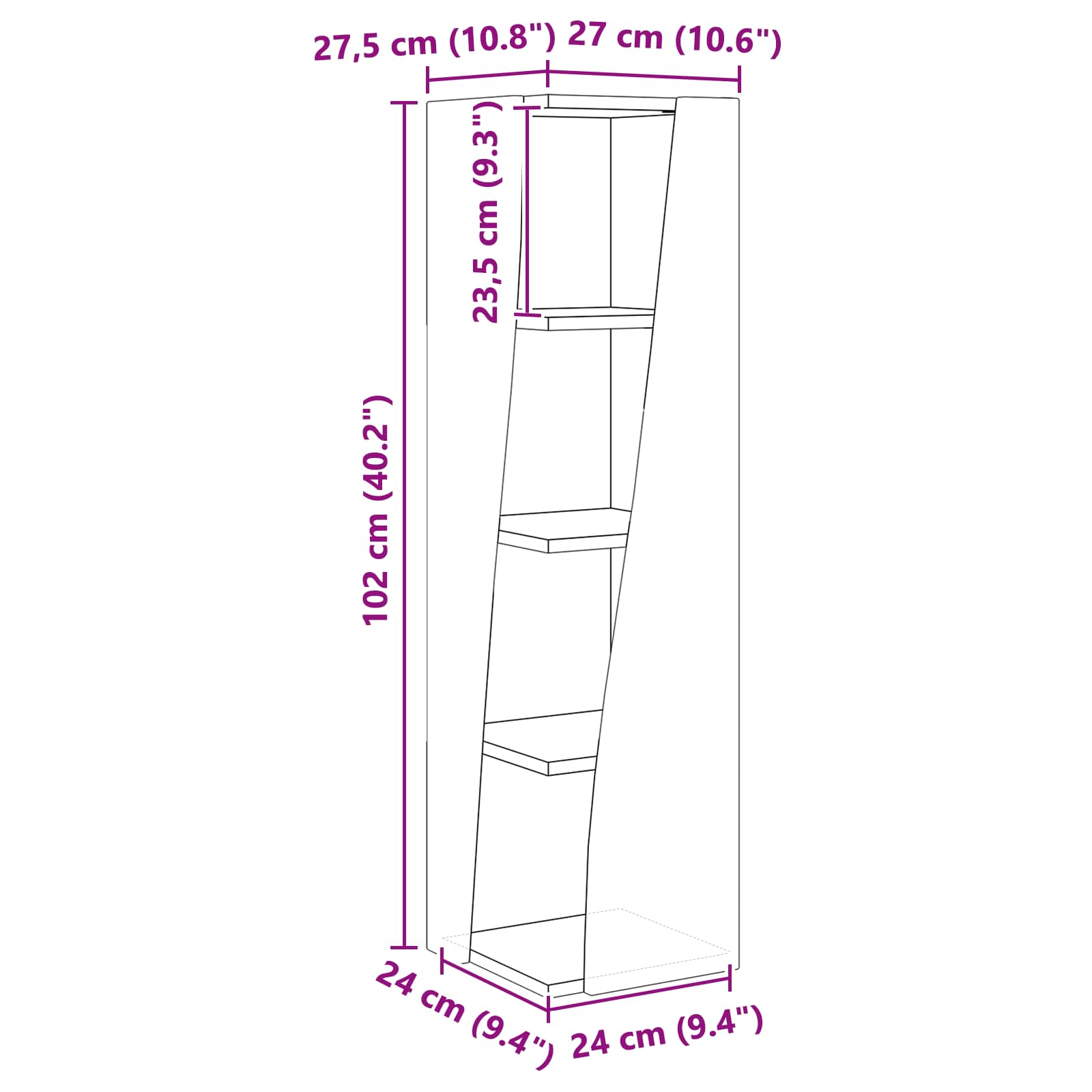 Meuble d'angle Gris Sonoma 27,5x27x102cm Bois d'ingénierie