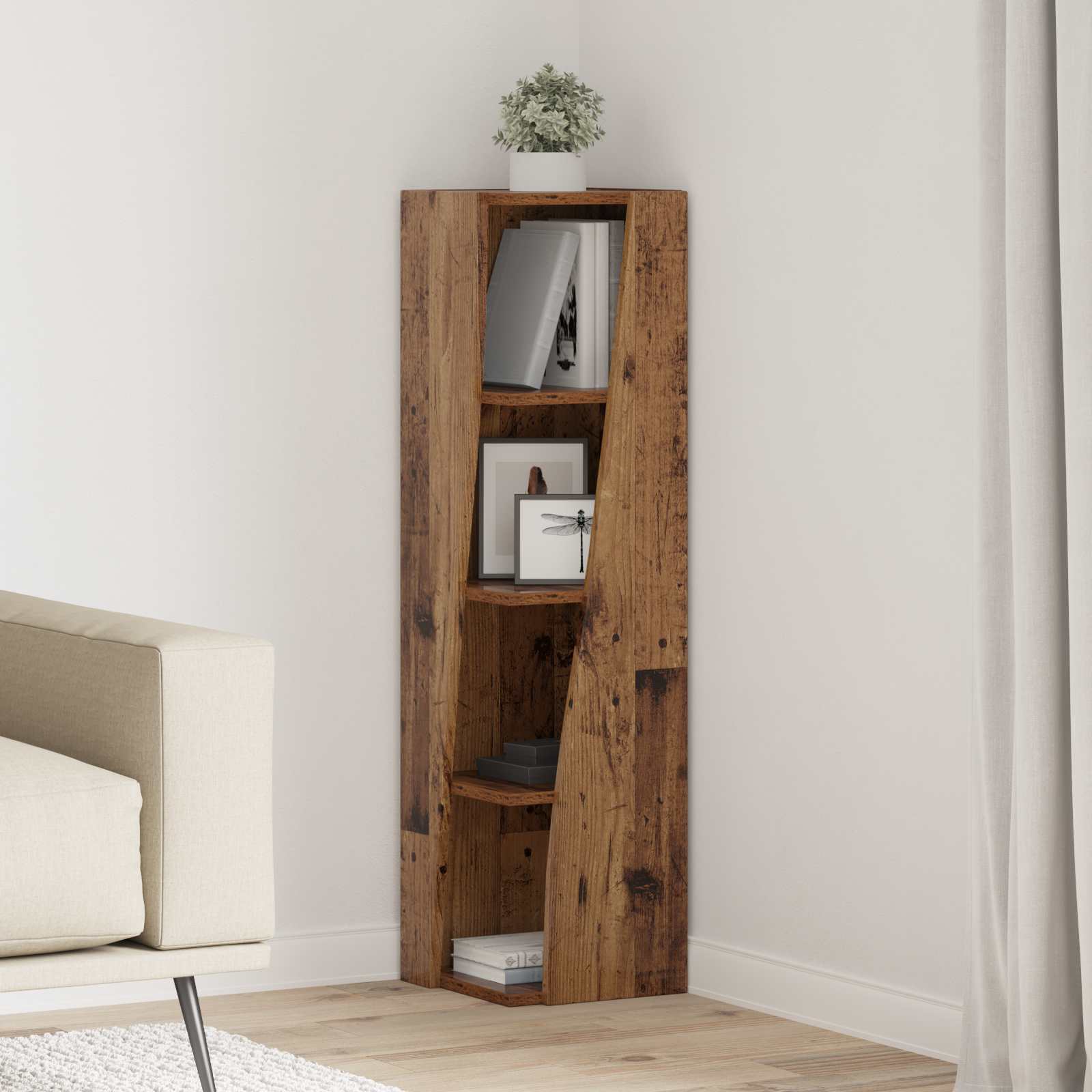 Meuble d'angle Bois ancien 27,5x27x102cm Bois d'ingénierie