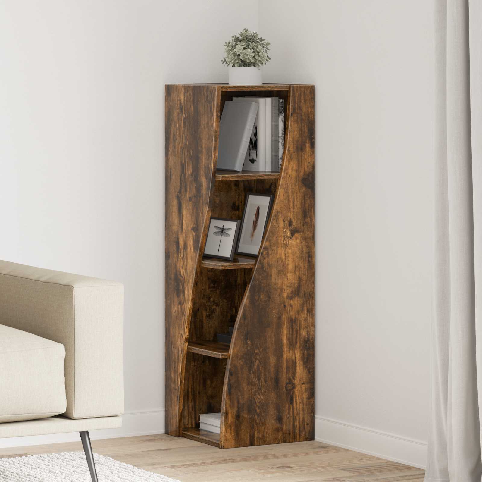 Meuble d'angle Chêne fumé 32x32x102cm Bois d'ingénierie
