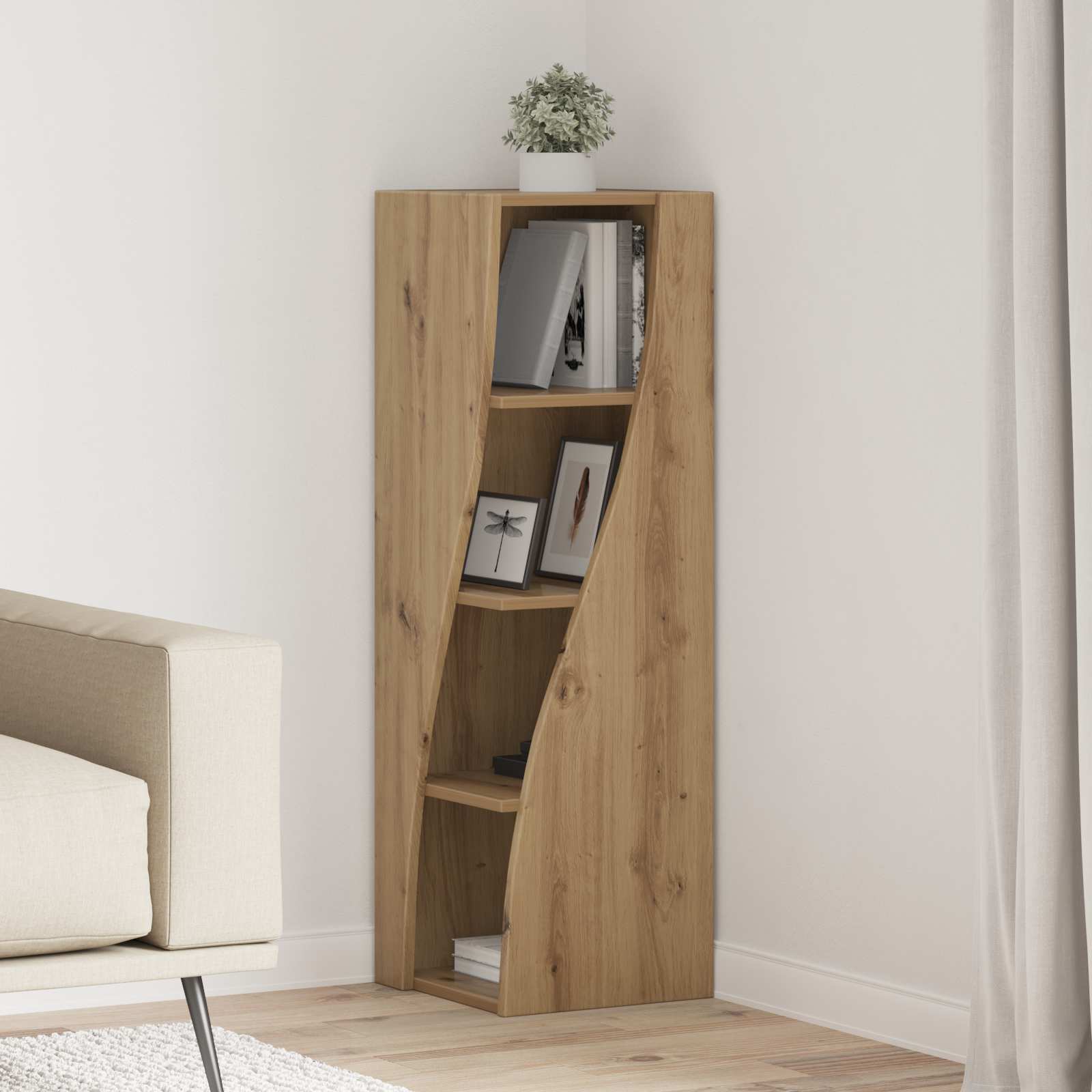 Meuble d'angle 32x32x102cm Bois d'ingénierie Chêne artisanal