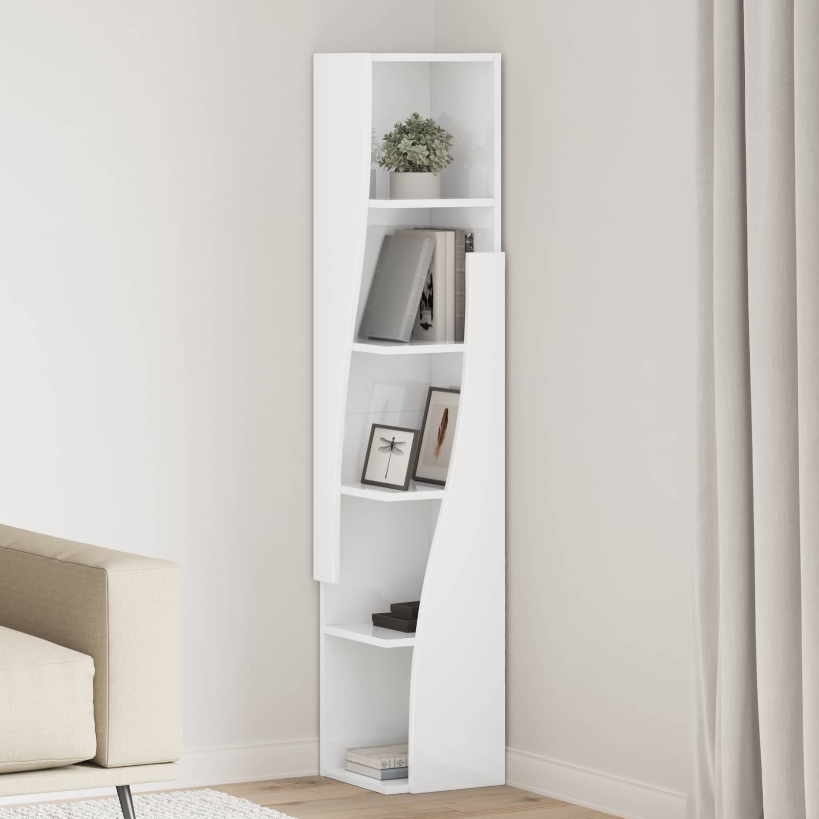 Meuble d'angle 27,5x27x140cm Bois d'ingénierie Blanc brillant