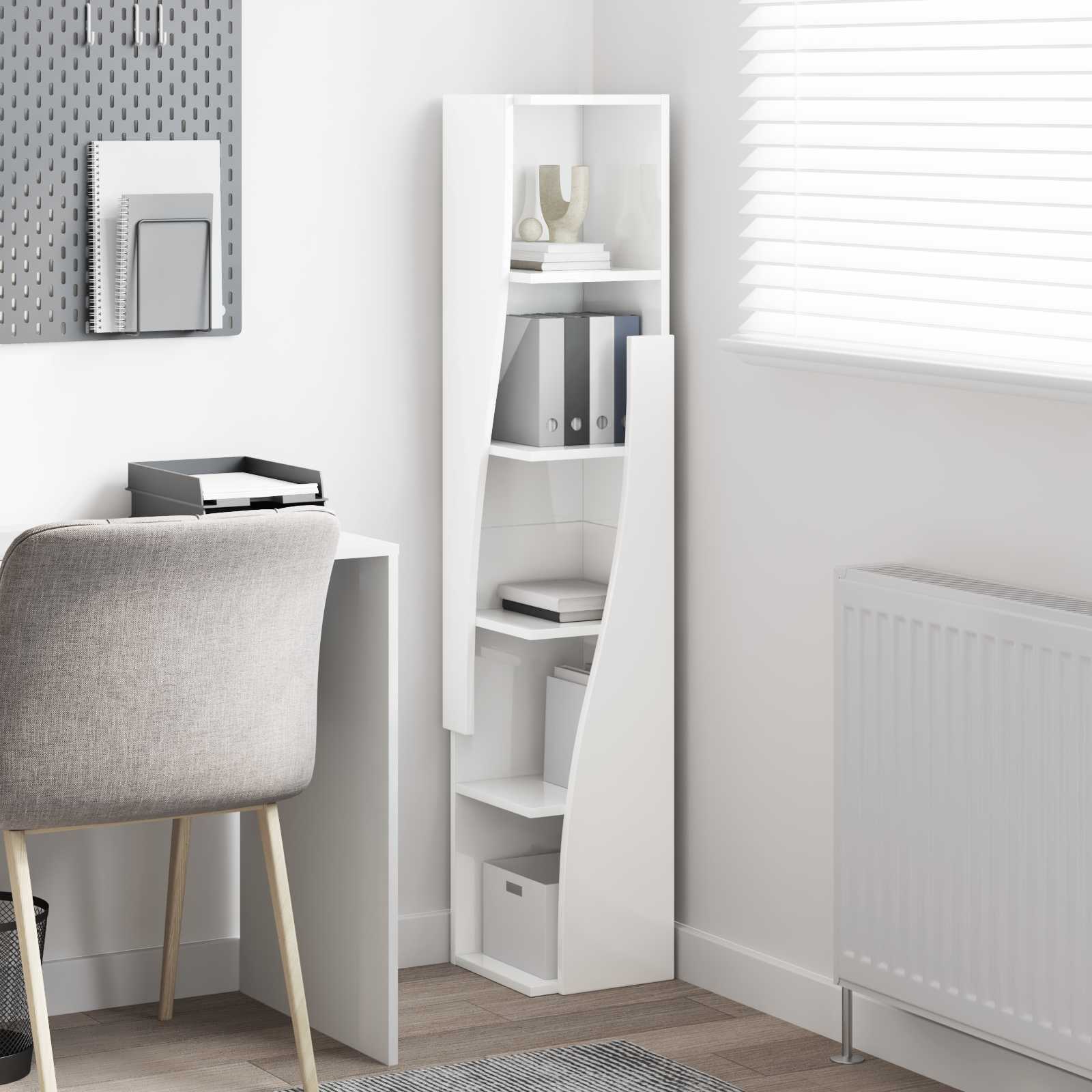Meuble d'angle 27,5x27x140cm Bois d'ingénierie Blanc brillant