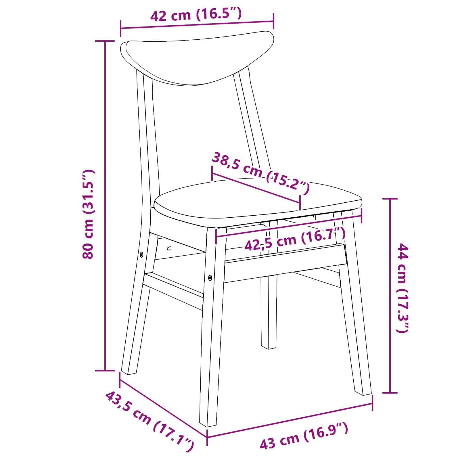 Chaises de salle à manger 2 pcs Naturel 42 x 47.5 x 81 cm - XIOS