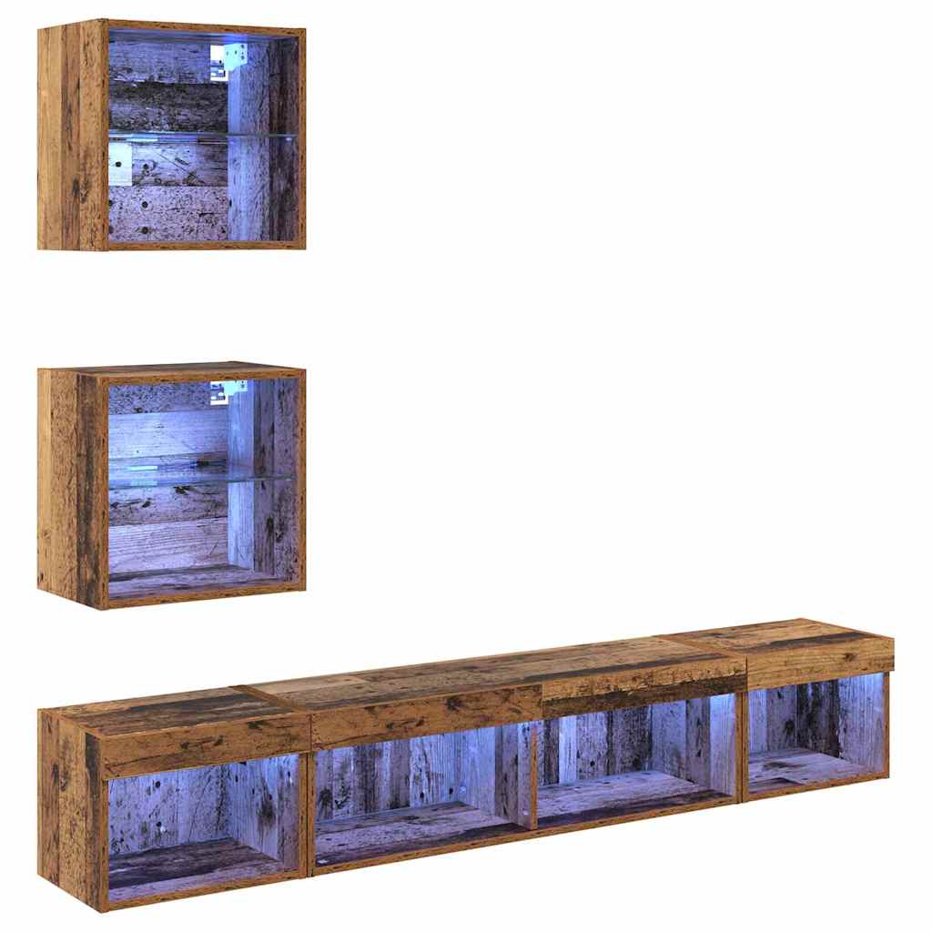 Unités murales TV avec LED 5 pcs Bois ancien 100 x 30 x 30 cm - XIOS