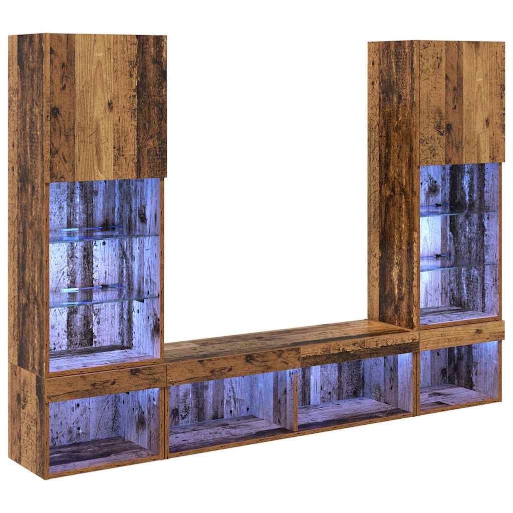 Unités murales TV avec LED 5 pcs Bois ancien Bois d'ingénierie - XIOS