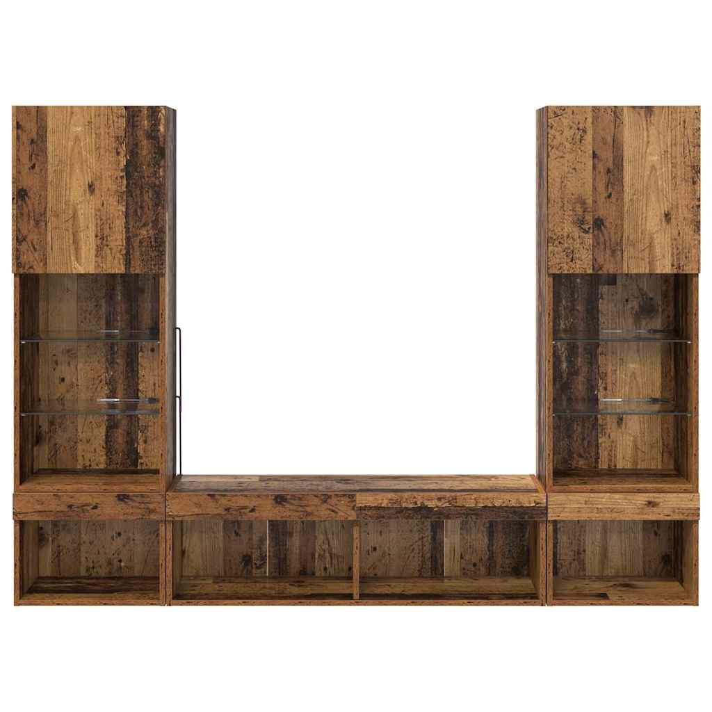 Unités murales TV avec LED 5 pcs Bois ancien Bois d'ingénierie - XIOS