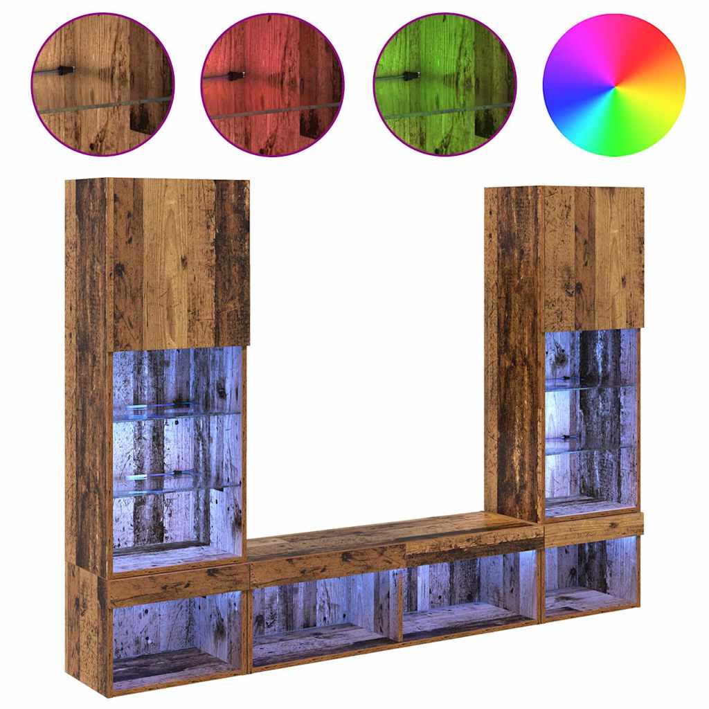 Unités murales TV avec LED 5 pcs Bois ancien Bois d'ingénierie - XIOS