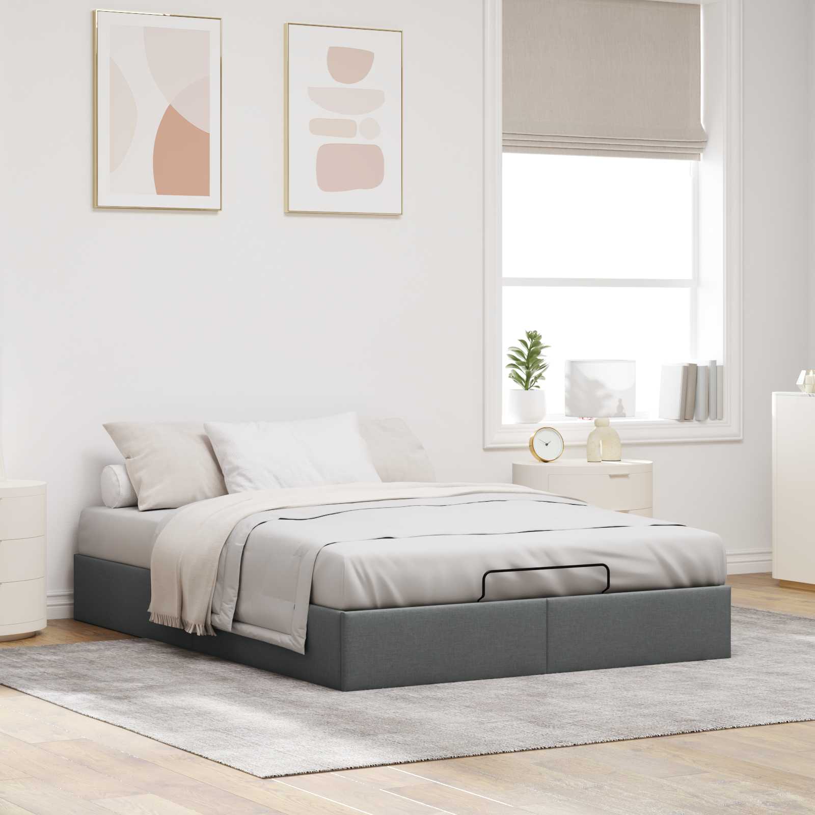 Cadre de lit ottoman Gris foncé Lit double classique Tissu - XIOS