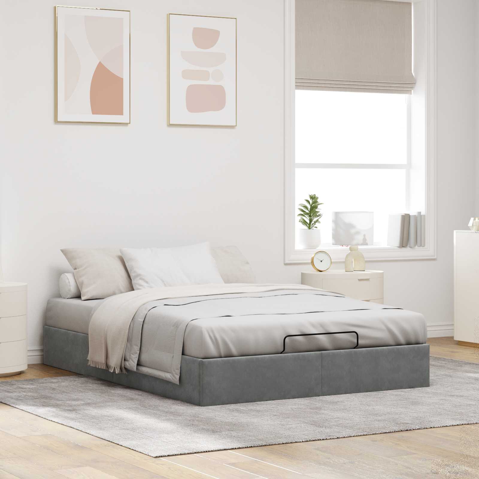Cadre de lit ottoman Gris foncé Taille réelle Velours