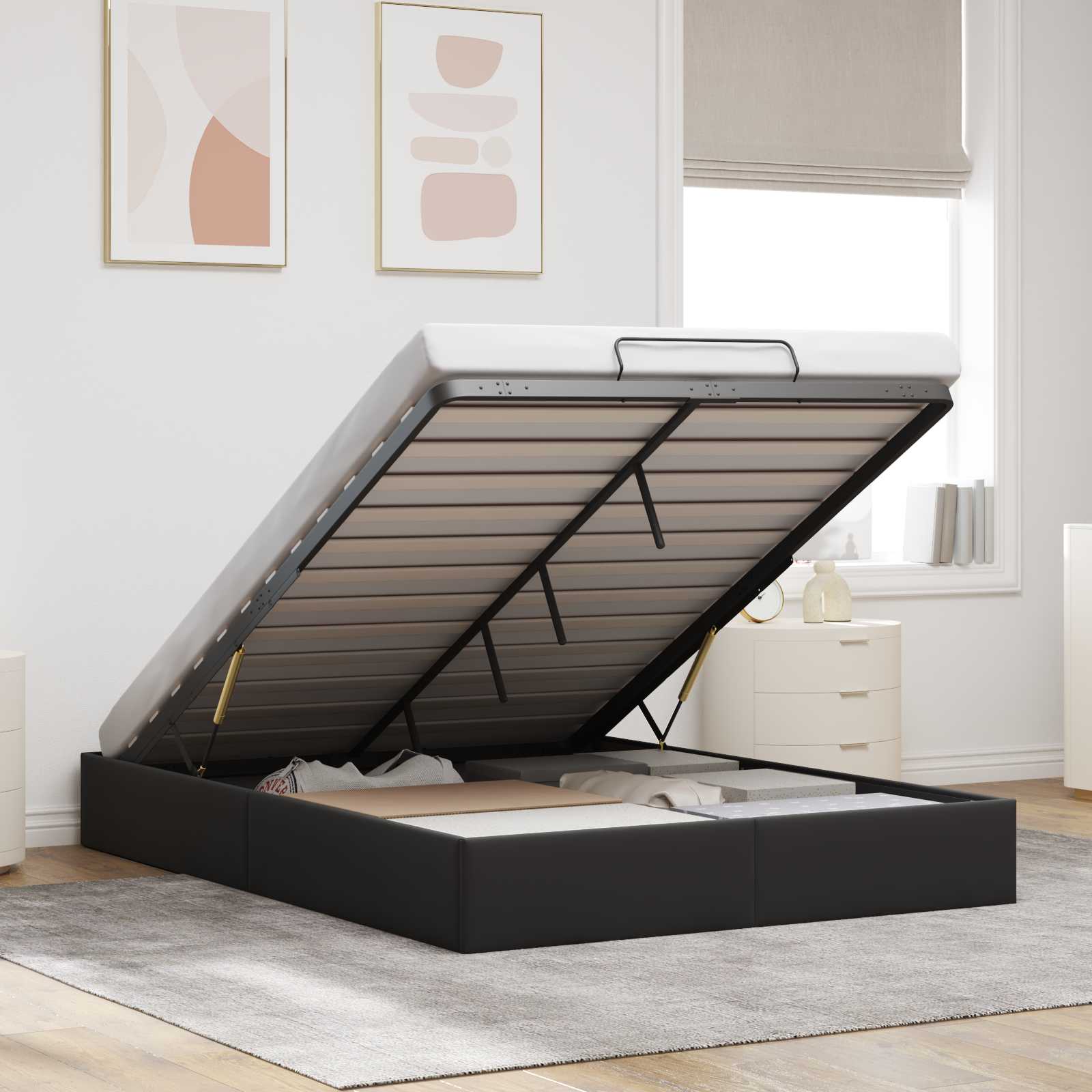Cadre de lit ottoman Noir Lit double classique Velours - XIOS