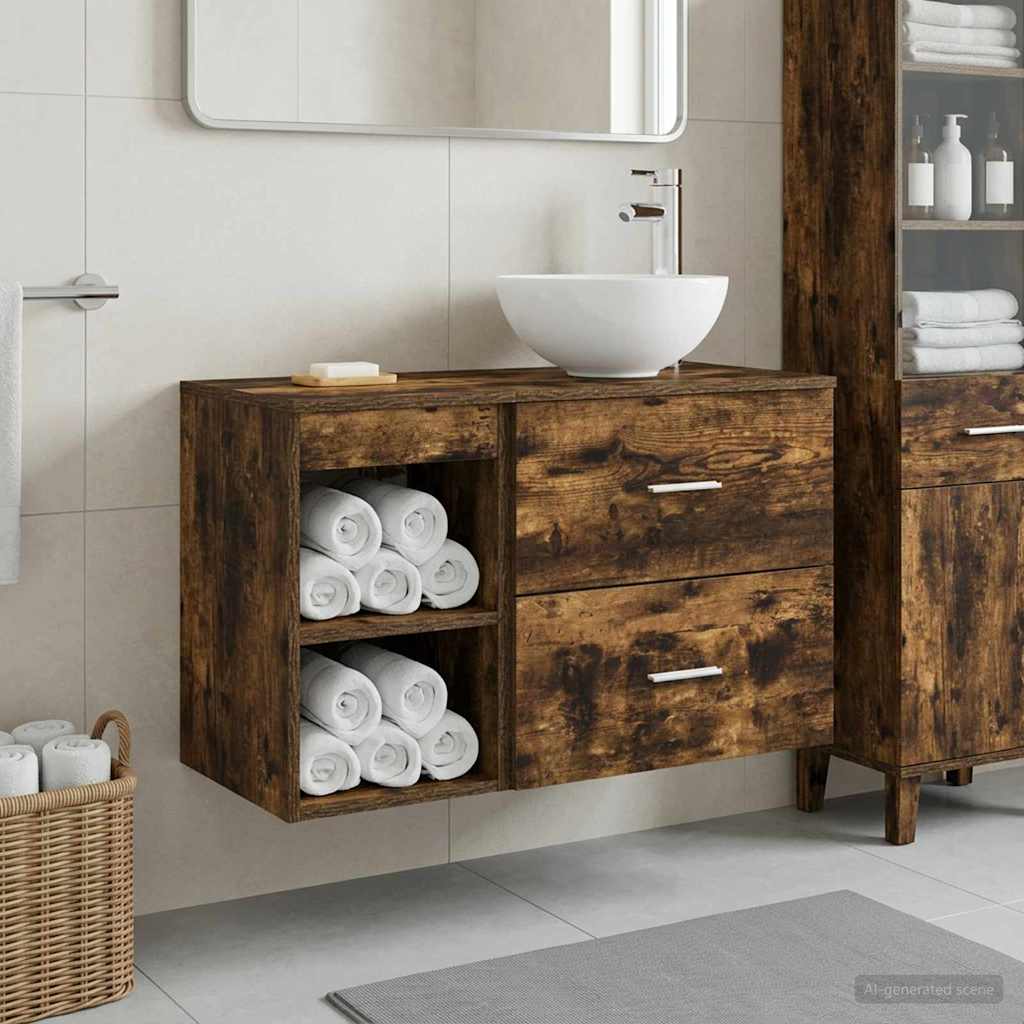 Ensemble de mobilier de salle de bain 2 pc Chêne fumé