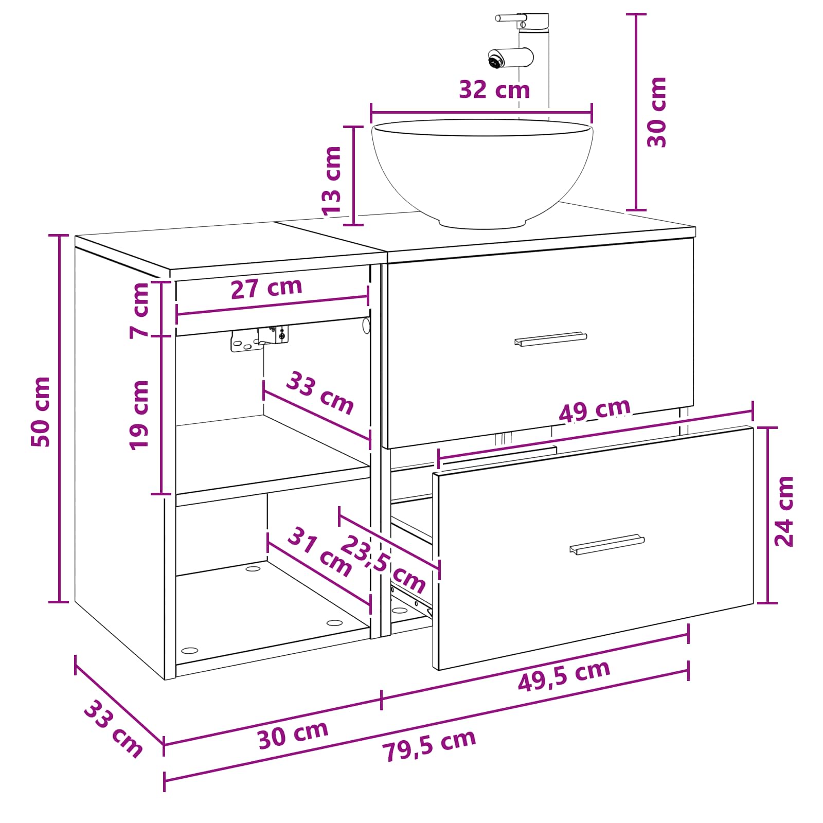 Ensemble de mobilier de salle de bain 2 pc Bois ancien