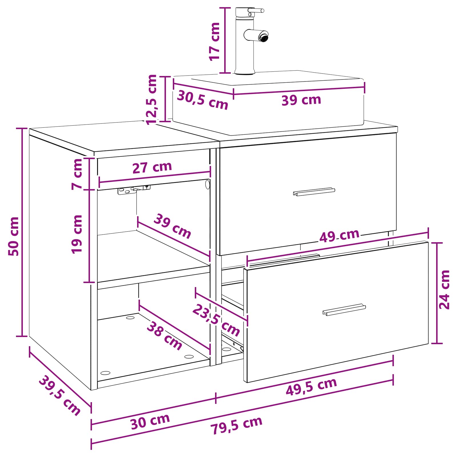 Ensemble de mobilier de salle de bain 2 pc Chêne artisanal