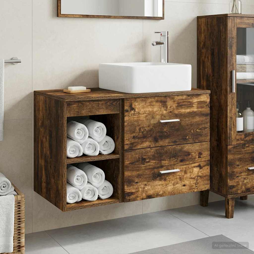 Ensemble de mobilier de salle de bain 2 pc Chêne fumé