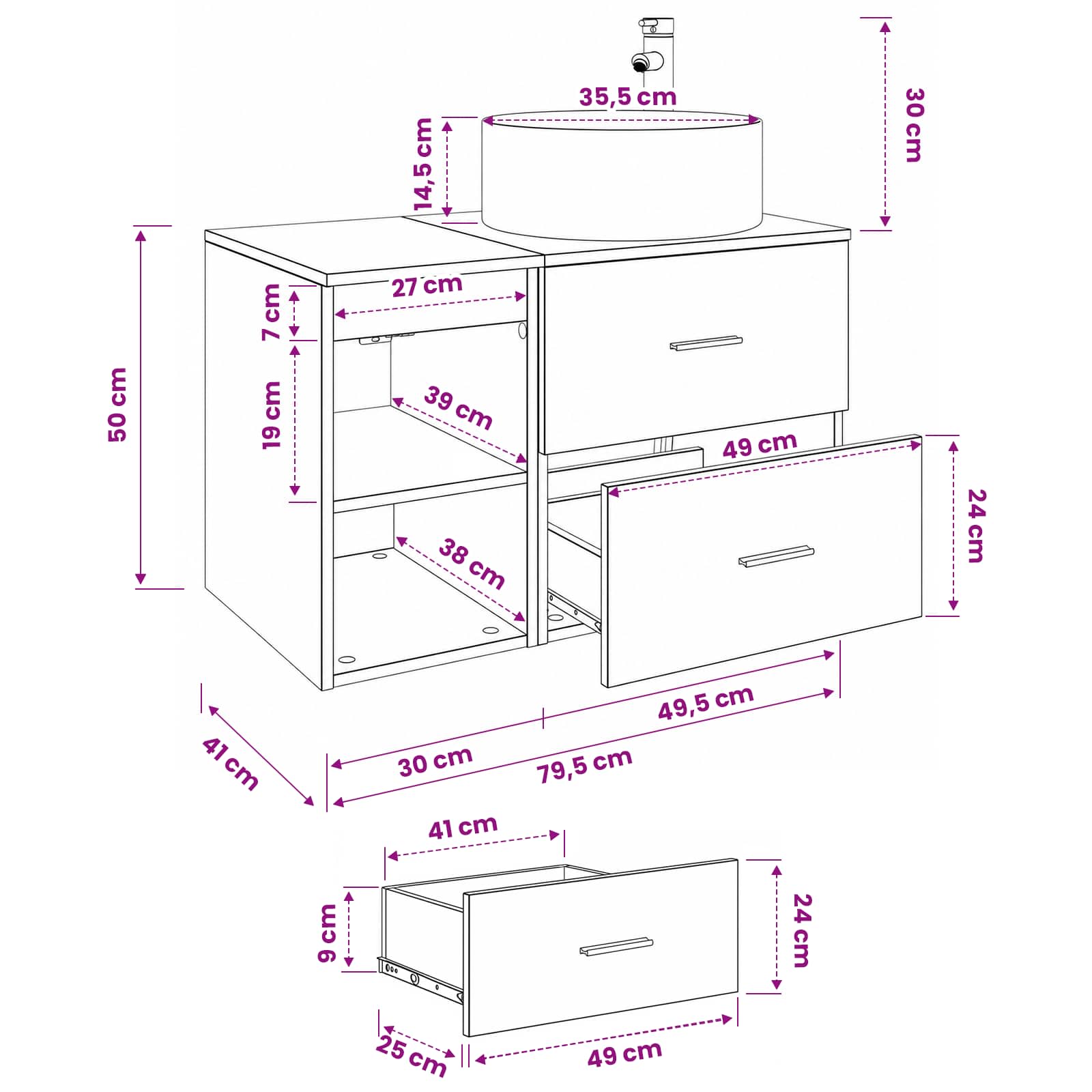 Ensemble de mobilier de salle de bain 2 pc Gris béton - XIOS