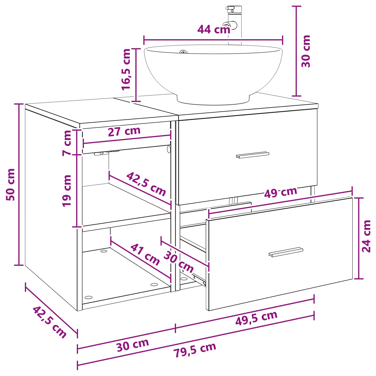 Ensemble de mobilier de salle de bain 2 pc Gris béton - XIOS