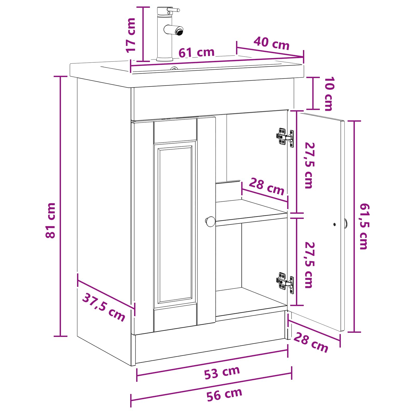Ensemble de mobilier de salle de bain Blanc 56 x 37,5 x 81 cm